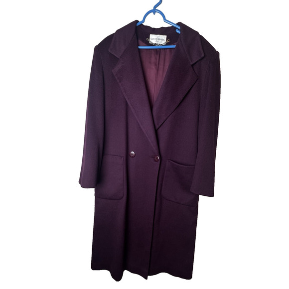 Casual Corner Womens 14 Classic Long Wool Trench Coat Plum Purple Vintage - Picture 2 of 8